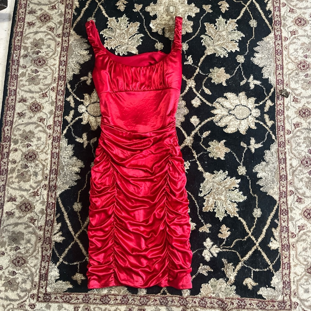 Red Ruched Sleeveless Mini Dress